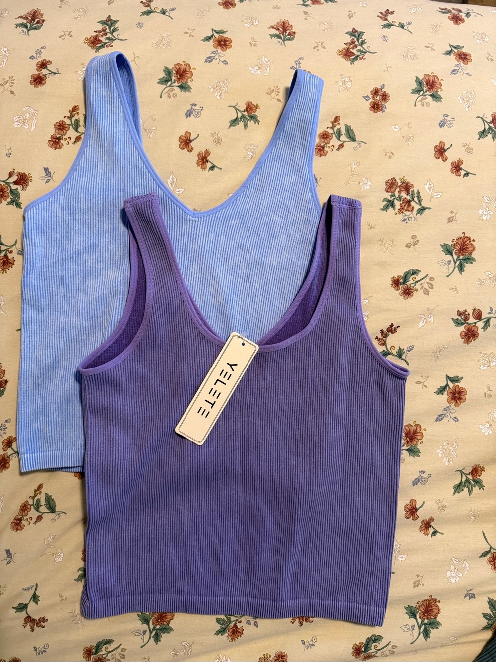 Yelete Ribbed Tank Tops in Purple & Light Blue